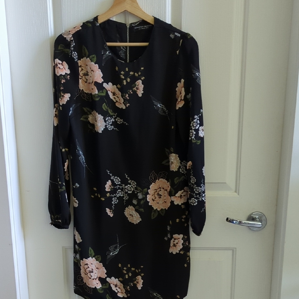 Dorothy Perkins Black and Pink Sheath Dress Long Sleeve V-Neck
